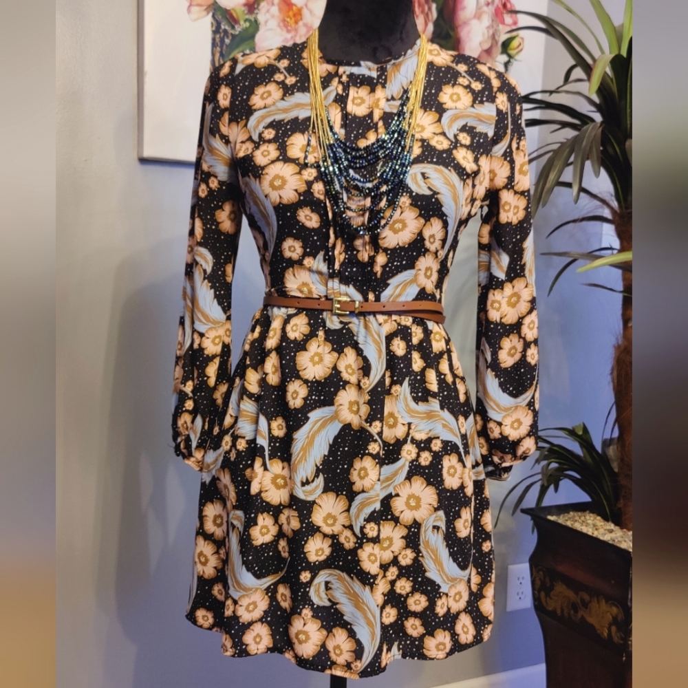 Forever 21 Black Multi Pleated Floral Print Dress Forever 21 Black  S